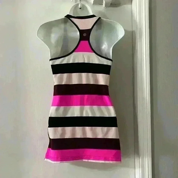 Lululemon Cool Racerback Stripe Pink Purple Bleached Coral Tank Top - Picture 4 of 7